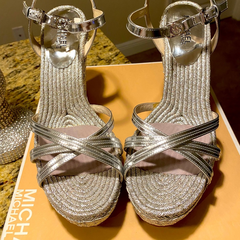 Micheal Kors Silver Metallic leather  ankle strap